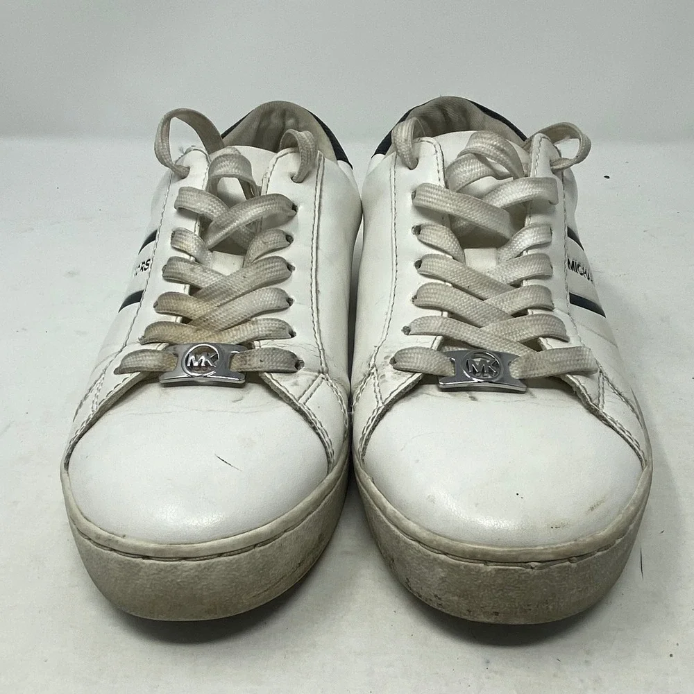 Michael Kors Irving Stripe White Navy Lace Up Sneakers FT25G Womens 5.5M